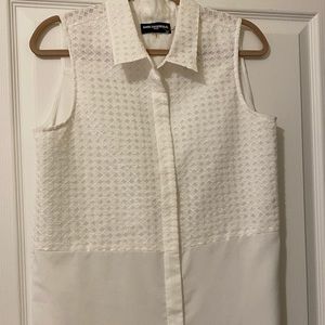 Karl Lagerfeld Paris Womens Top Sleeveless Collared Button Front Sz M White Nwot